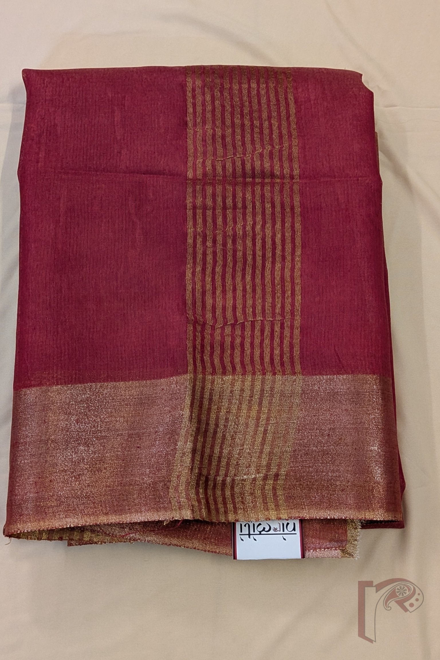 Jayshree Jiva - Cream Jayshree Staple Cotton Silk Saree with Red Leaf Stem Print and Red-Gold Accents - Image 6