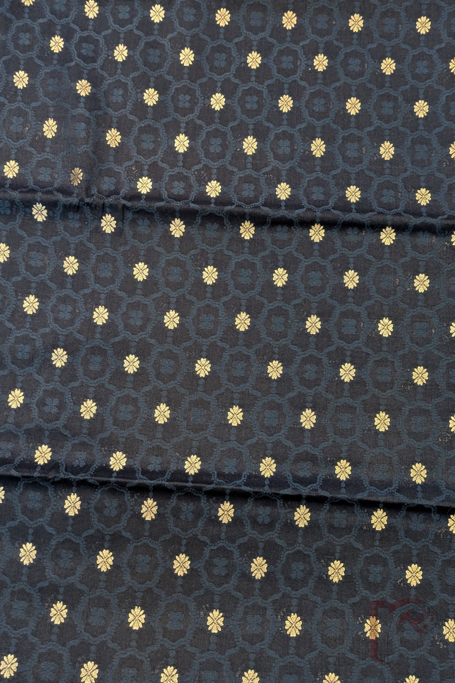 Suit Stories – Navy Blue Cotton Silk Banarasi Suit Material with Honeycomb Weave & Gold Polki Dot Dupatta - Image 2