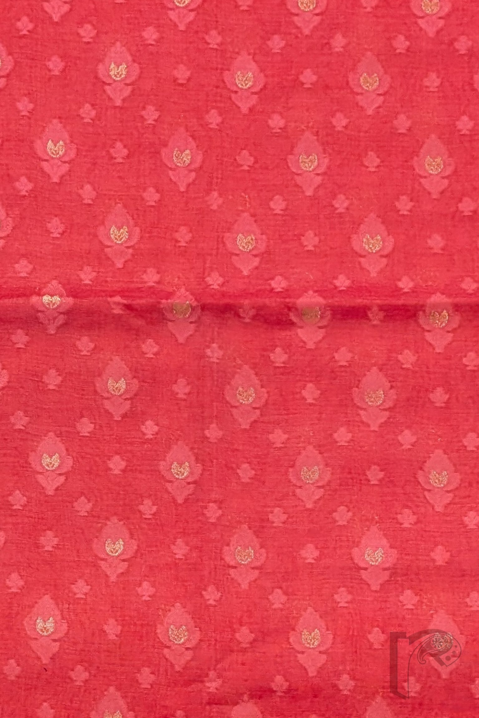 Suit Stories – Tomato Pink Cotton Silk Banarasi Suit Material with Leaf Motifs & Abstract Paithani-Style Dupatta - Image 2
