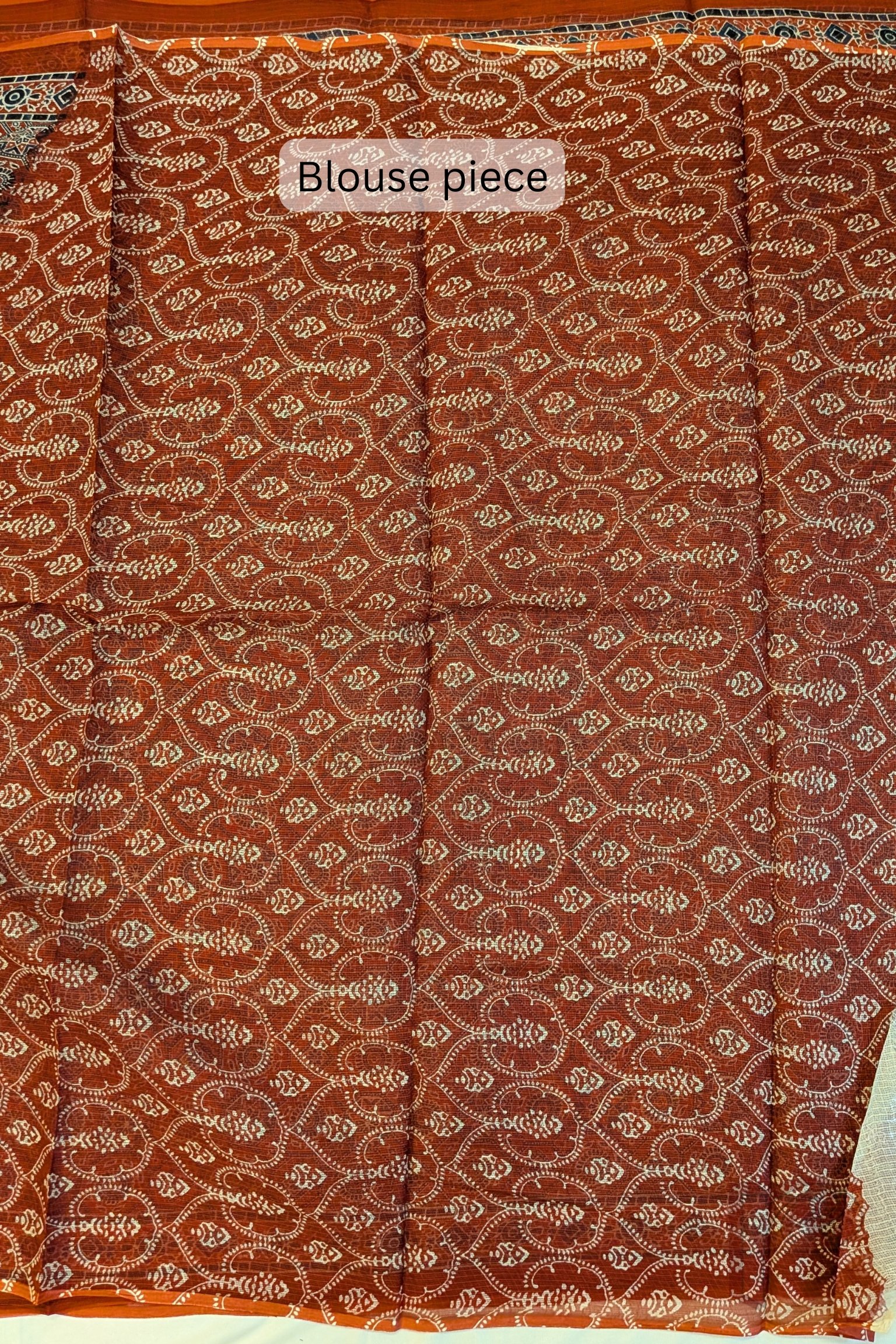 Kota Katha – Red Kota Cotton Saree with Traditional Ajrakh Motifs and Jaal Pallu - Image 8