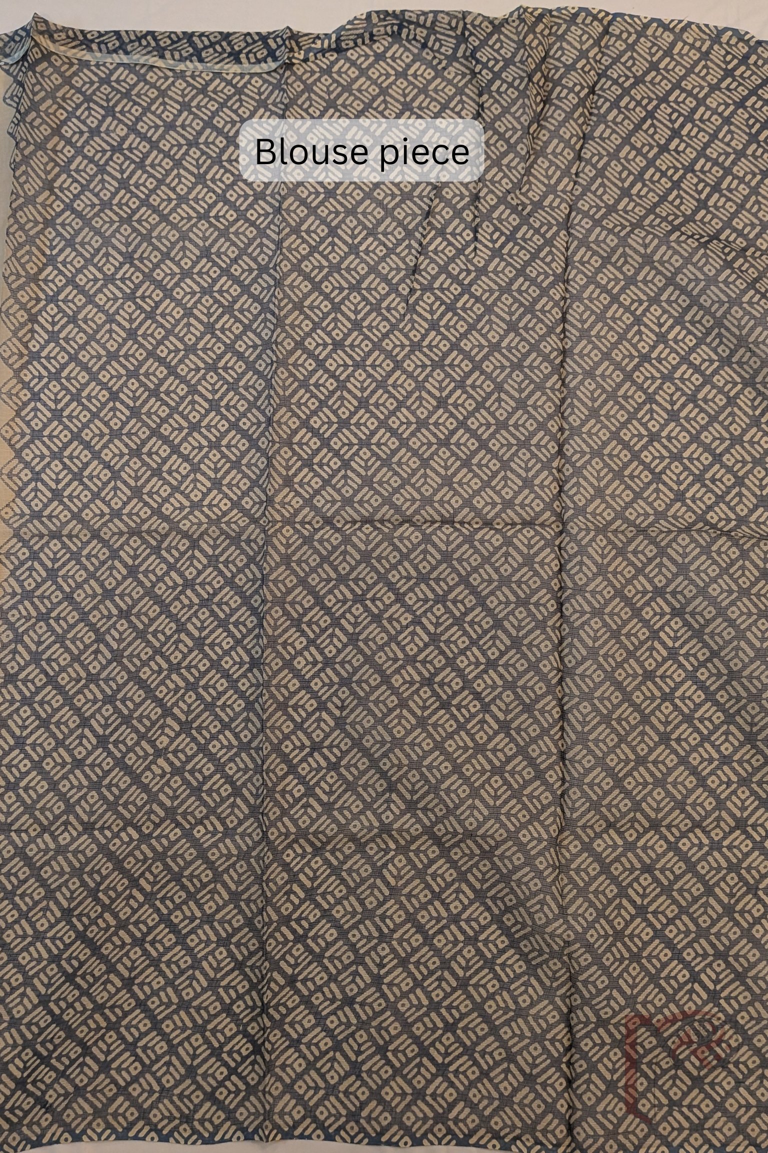 Kota Katha – Dark Green Grey Kota Cotton Saree with Mini Floral Motifs and Ajrakh Pallu - Image 8