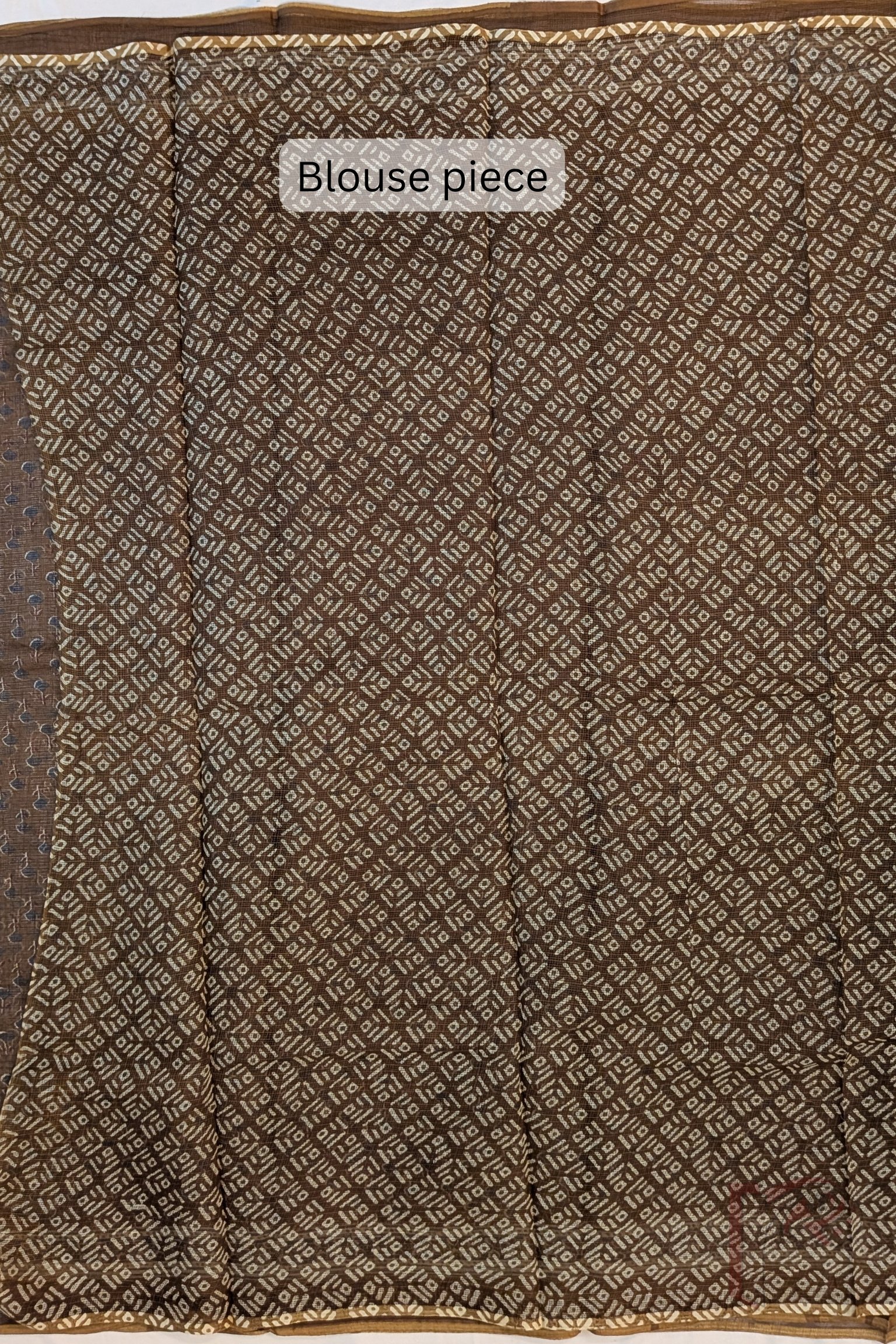 Kota Katha – Brown Kota Cotton Saree with Floral Bud Motifs and Ajrakh Pallu - Image 8