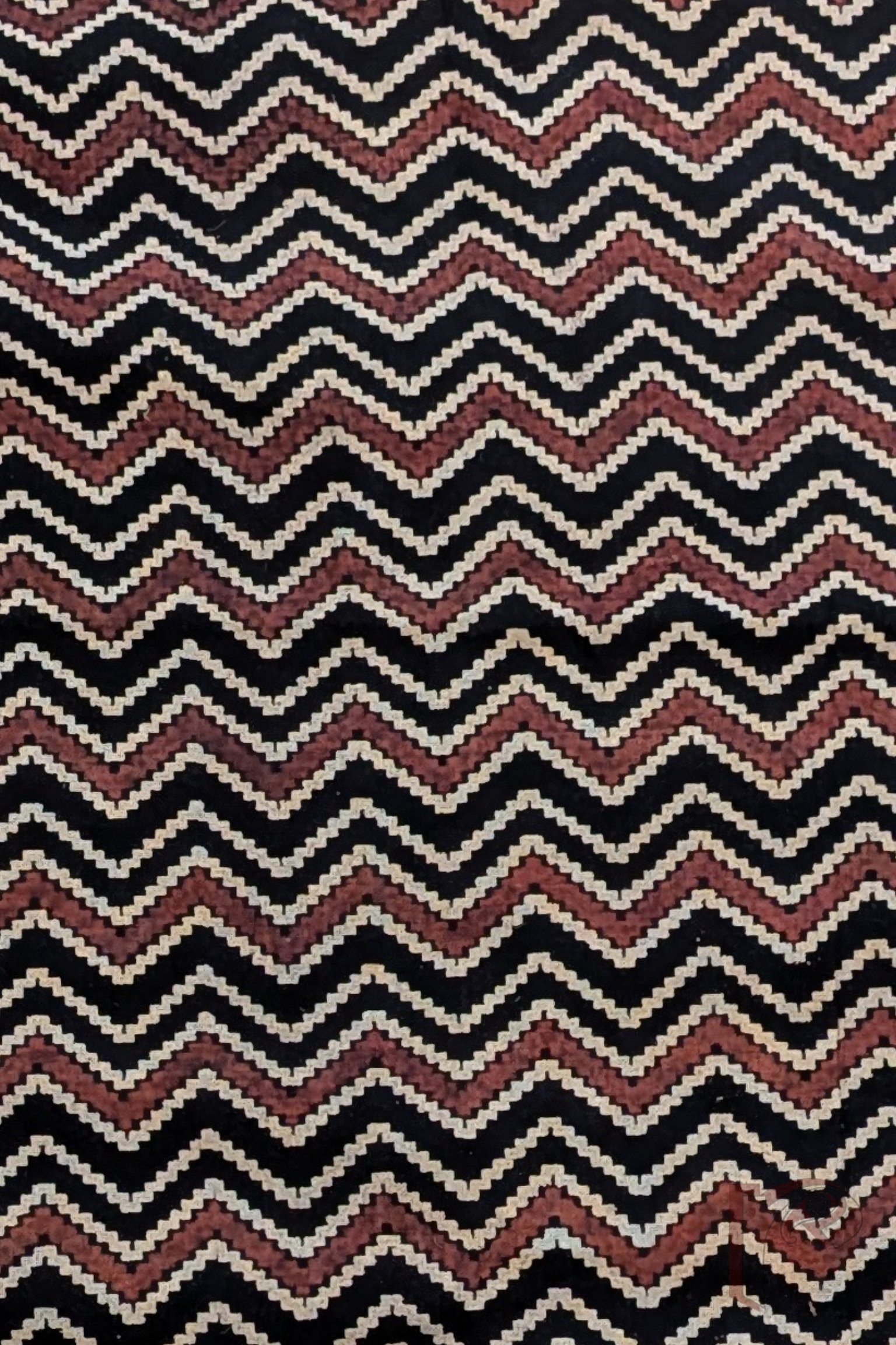 Black Cotton with Cream and Maroon Zigzag Print Blouse Piece - Image 3