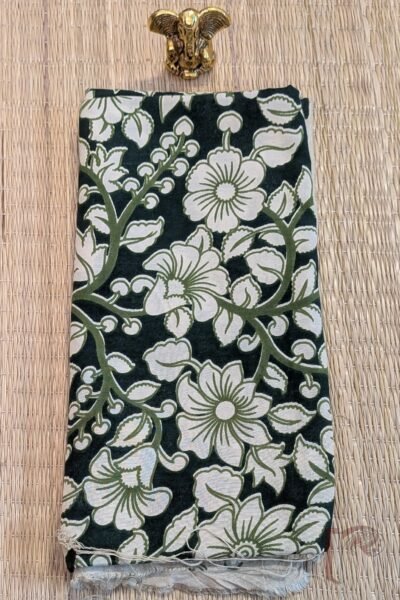Bottle Green Cotton Silk Dupion Kalamkari Blouse with Cream Floral and Leaf Motifs
