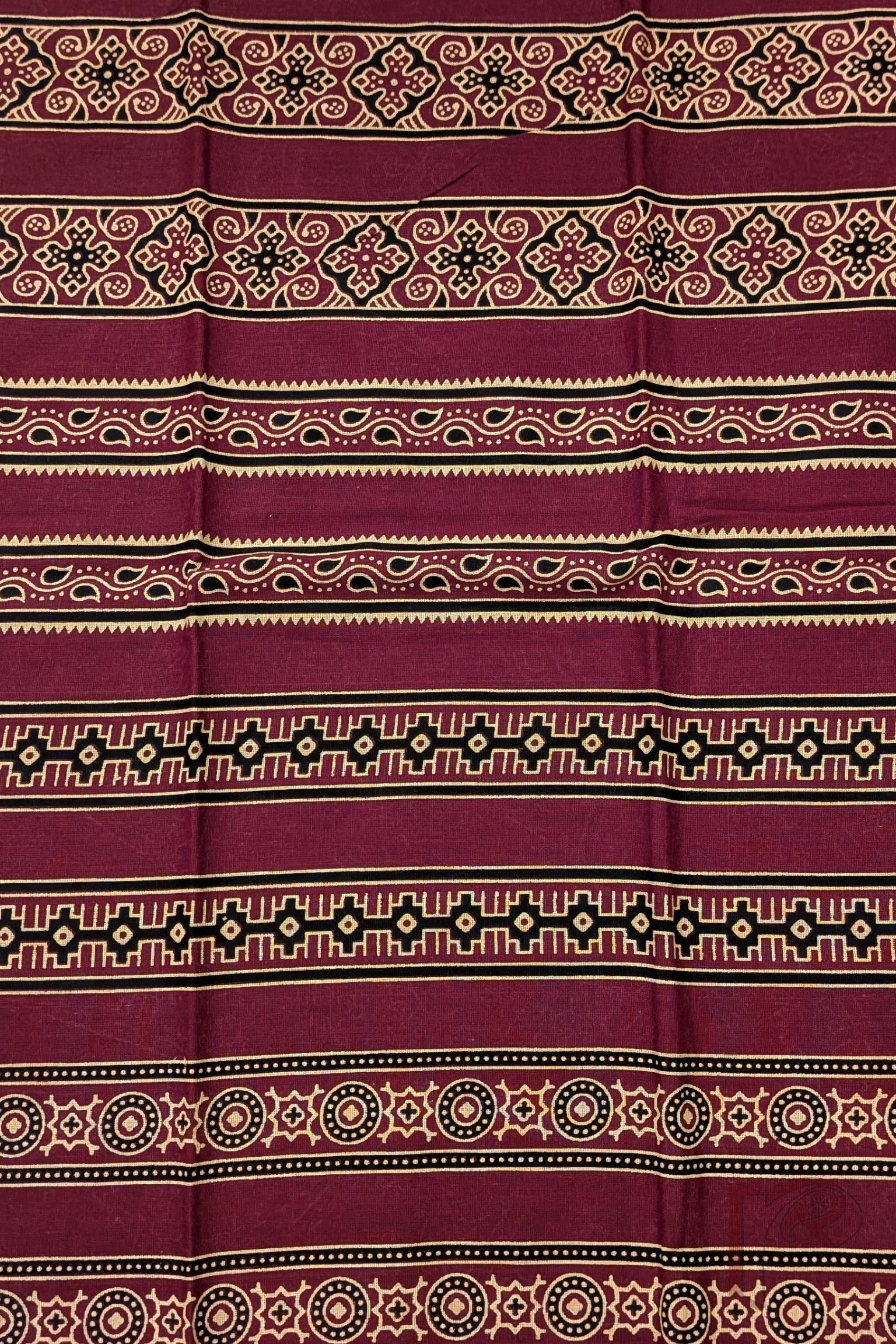 Maroon Cotton Bandhej Blouse Piece with Black & Cream Circle Square and Abstract Diamond Lines - Image 3