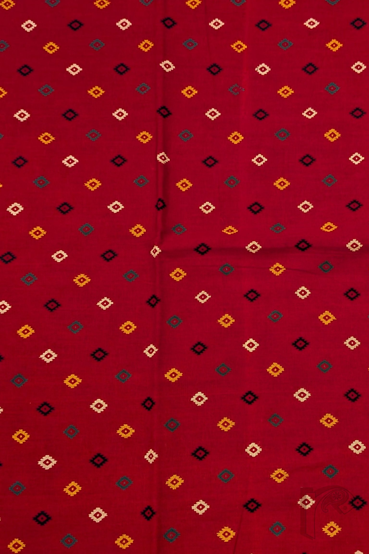 Red Cotton Bandhej Blouse Piece with Multicolour Small Diamond Motifs - Image 3