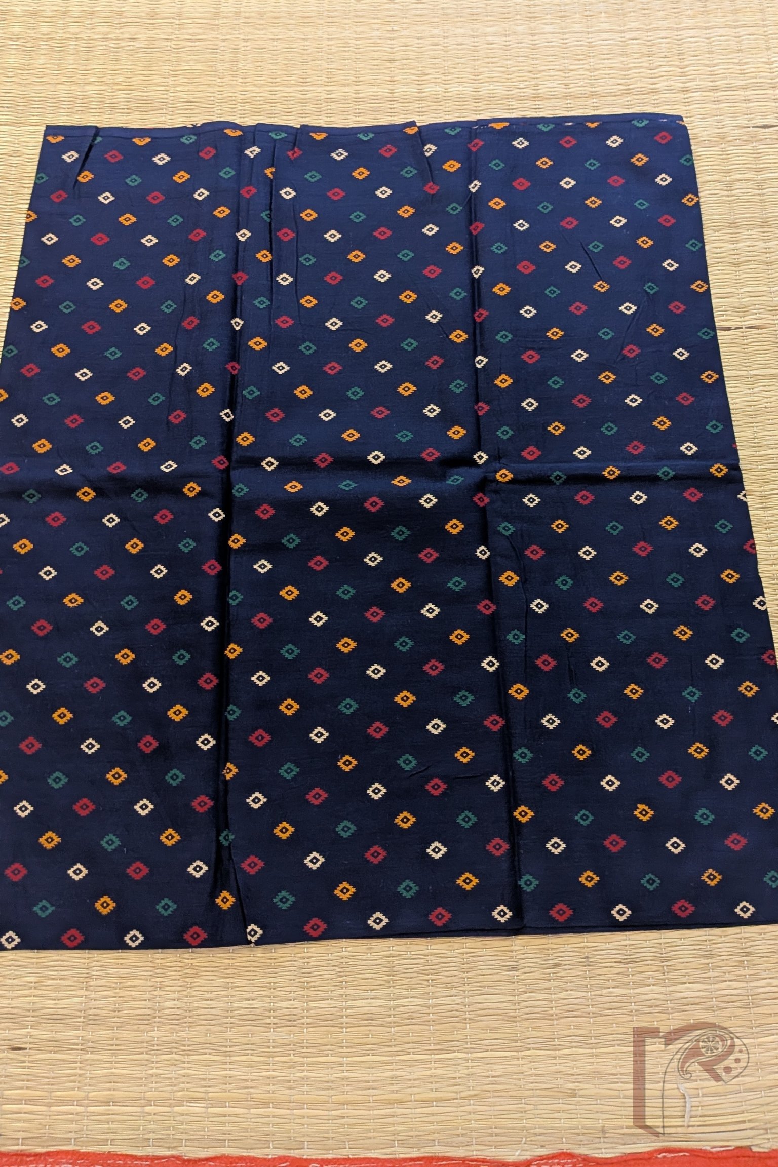 Blue Cotton Bandhej Blouse Piece with Multicolour Small Diamond Motifs - Image 2