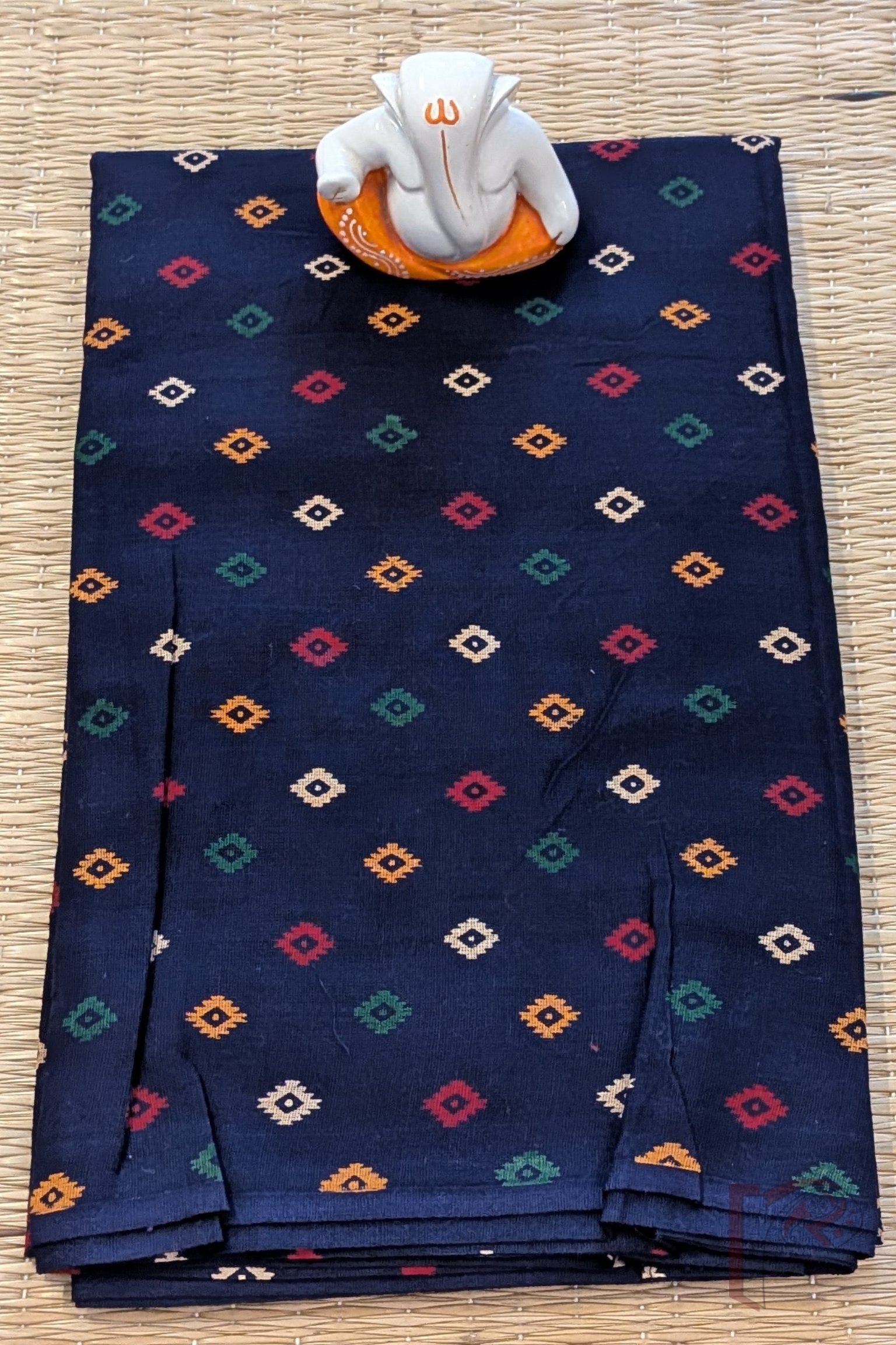 Blue Cotton Bandhej Blouse Piece with Multicolour Small Diamond Motifs