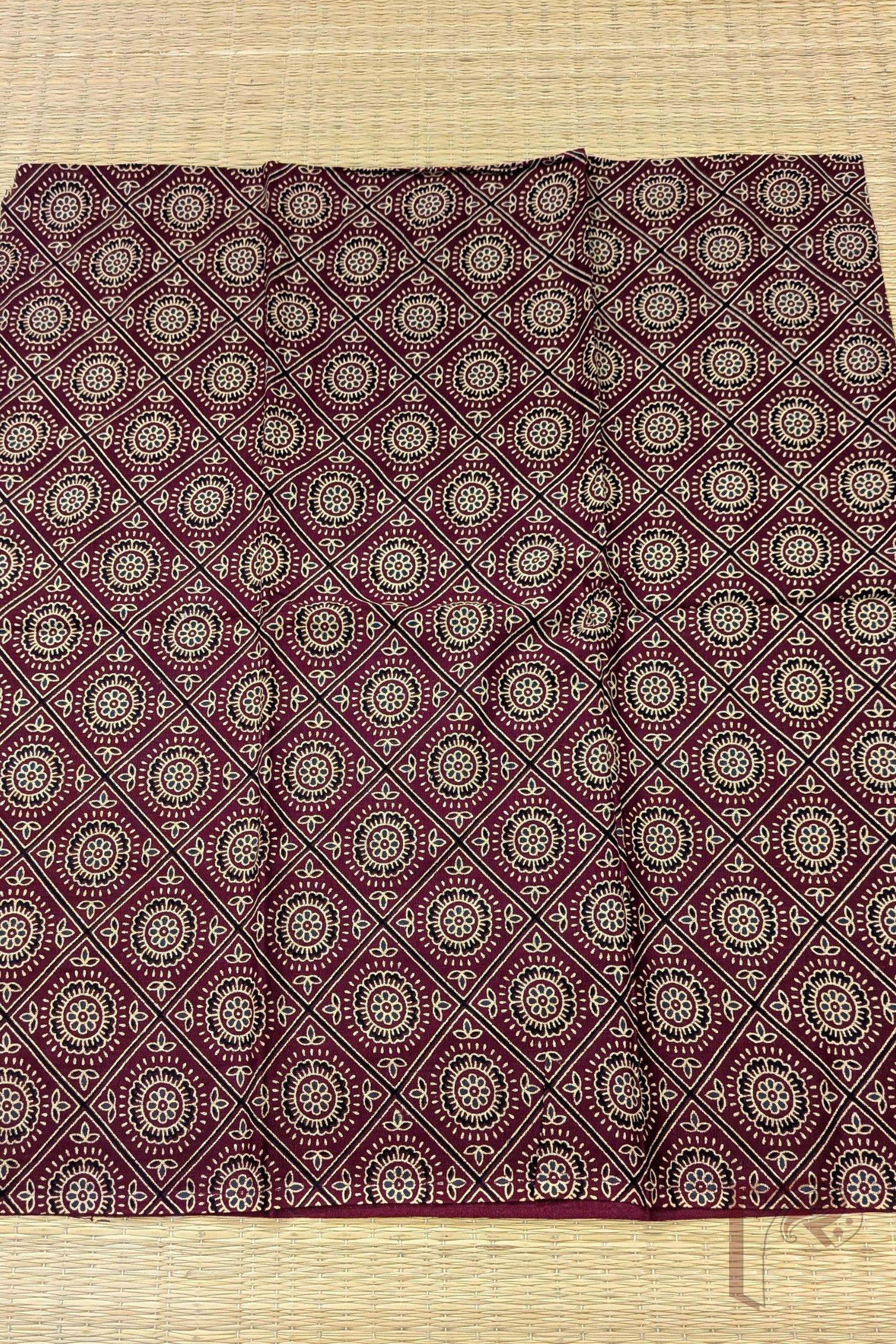 Brown Cotton Bandhej Blouse Piece with Black Diamond Grid and Ajrakh Inspired Motifs in Black & Cream - Image 2