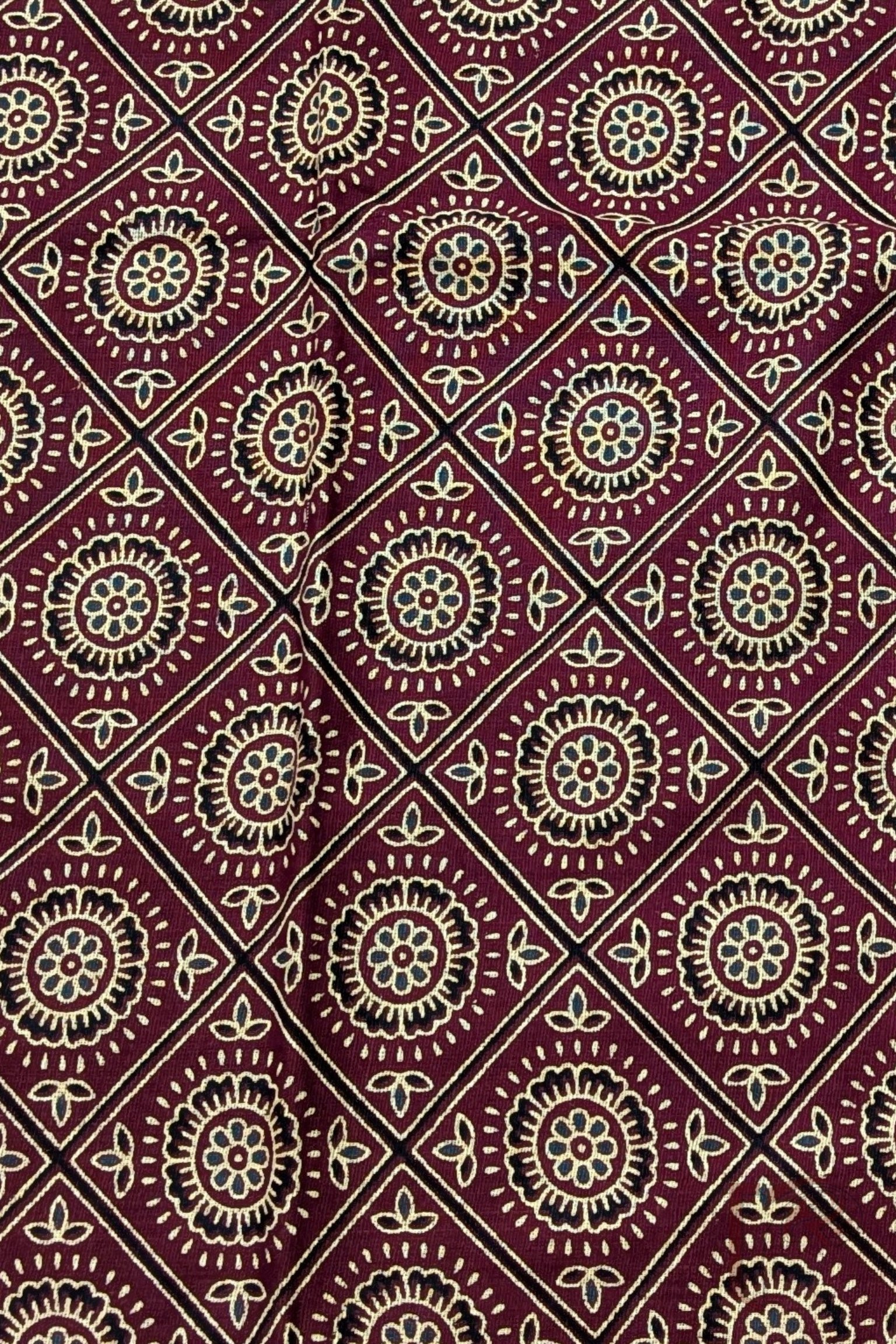 Brown Cotton Bandhej Blouse Piece with Black Diamond Grid and Ajrakh Inspired Motifs in Black & Cream - Image 3