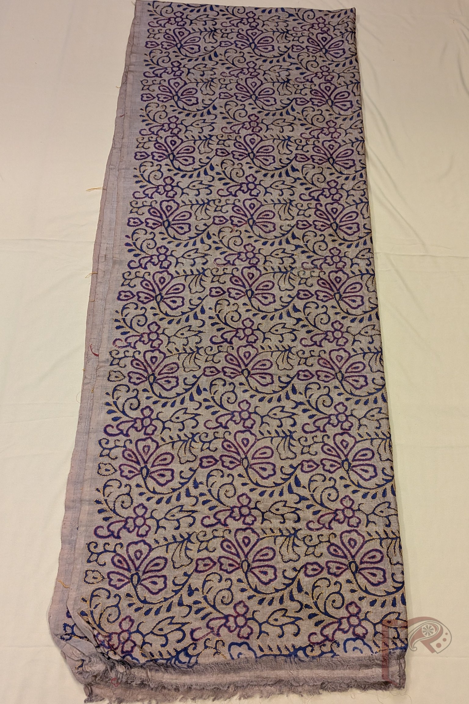 Dreamy Drapes - Flesh Pink Tussar Kantha Dupatta with Floral Bud Motifs and Yellow Red Stitch - Image 7