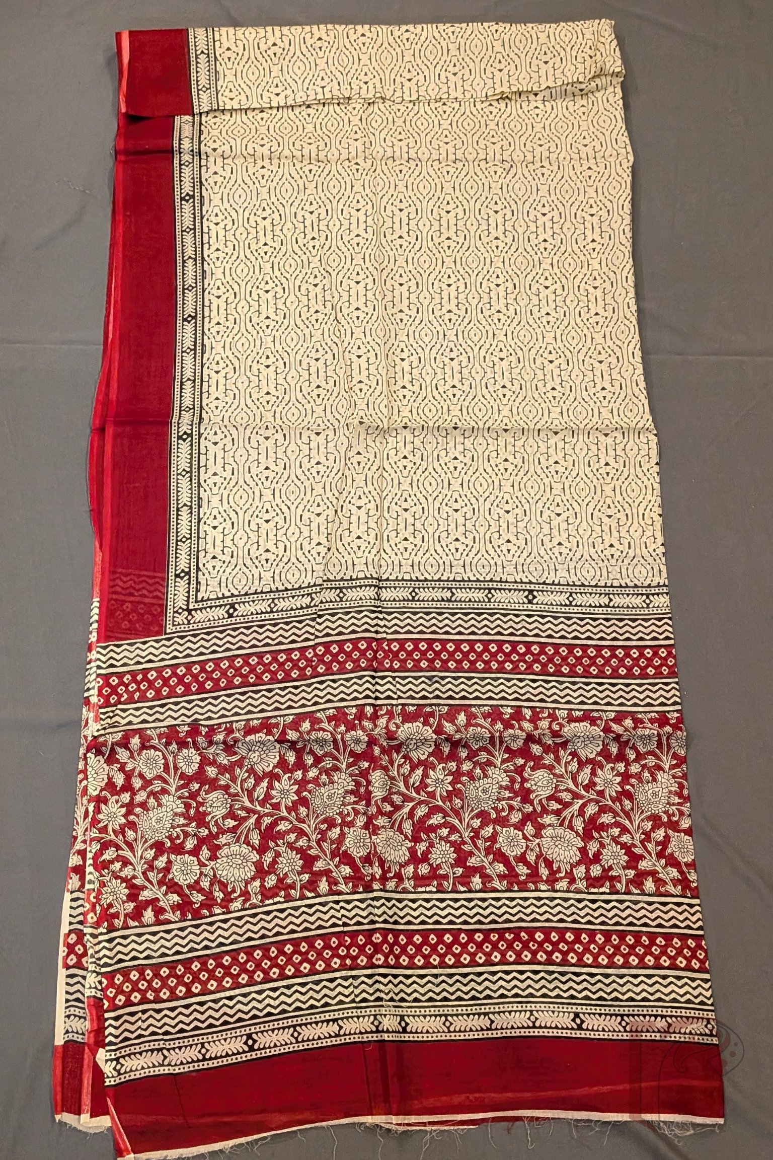 Suit stories - Maroonish Red Kalamkari Floral Mul Cotton Suit Set with Cream & Black Abstract Accents - Image 5