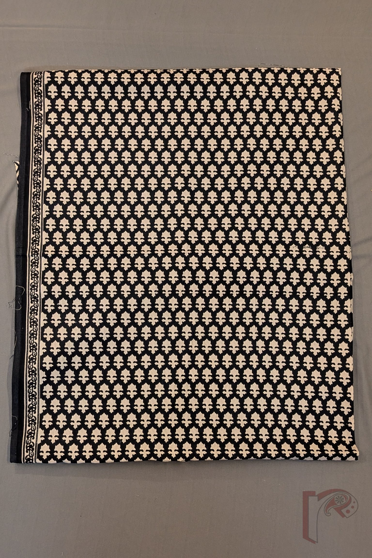 Suit stories - Black & Cream Floral Motif Mul Cotton Suit Set with Herringbone Print Dupatta - Image 3