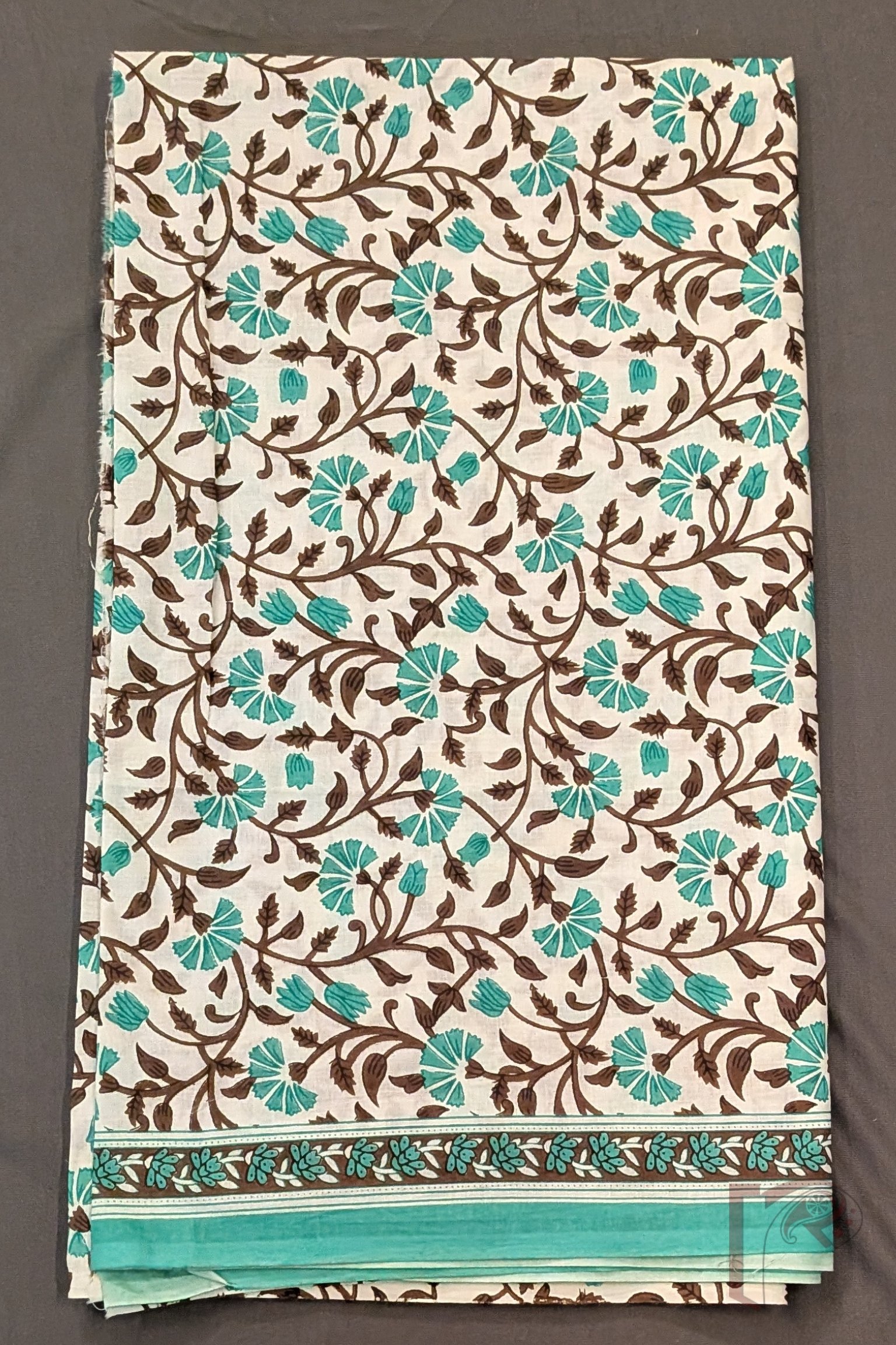 Suit stories - Pista Green & White Block Print Mul Cotton Suit Set with Swirl Floral & Bandhini Dupatta - Image 3