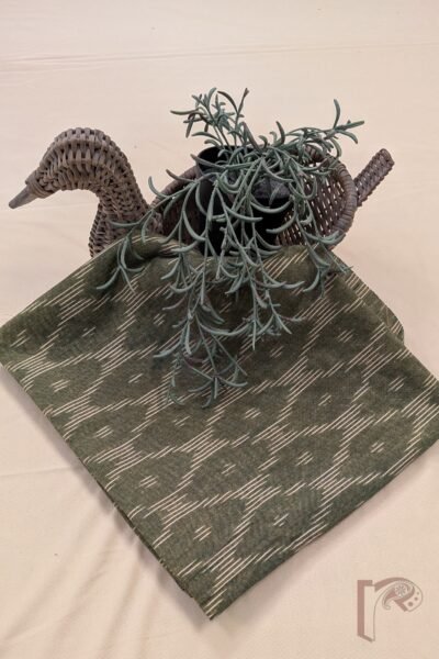 Leaf Green Ikkat Cotton Blouse Piece with Diamond Dash Pattern in Cream