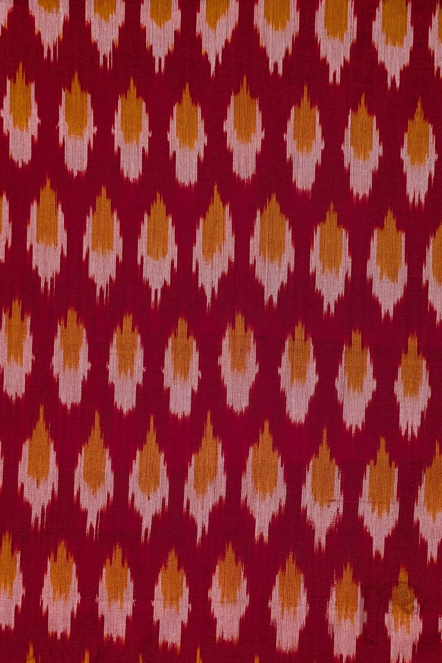 Red Ikkat Cotton Blouse Piece with Flame Motif in Pink and Orange - Image 3