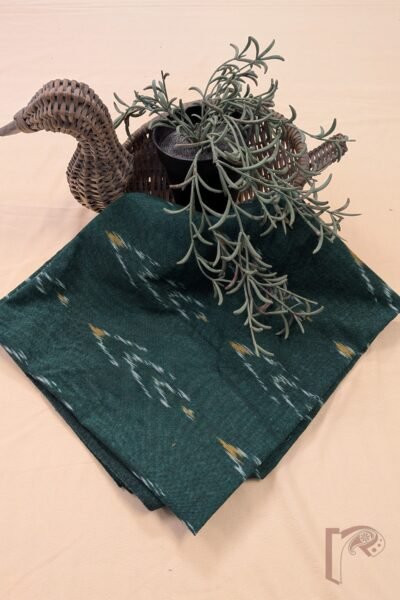 Dark Green Ikkat Cotton Blouse Piece with Tree Motif with Mustard Highlights