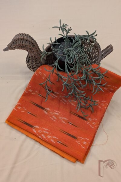 Bright Orange Ikkat Cotton Blouse Piece with Black Stem Tree Motif