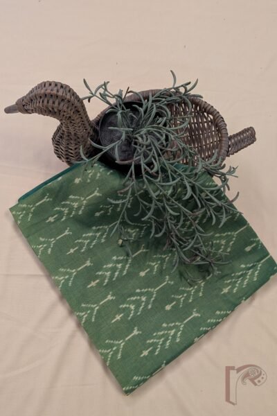 Lime Green and Cream Tree Motif Mercerized Cotton Ikkat Blouse Piece