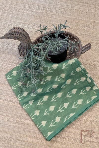 Parrot Green and Cream Flower Bud Stem Mercerized Cotton Ikkat Blouse Piece