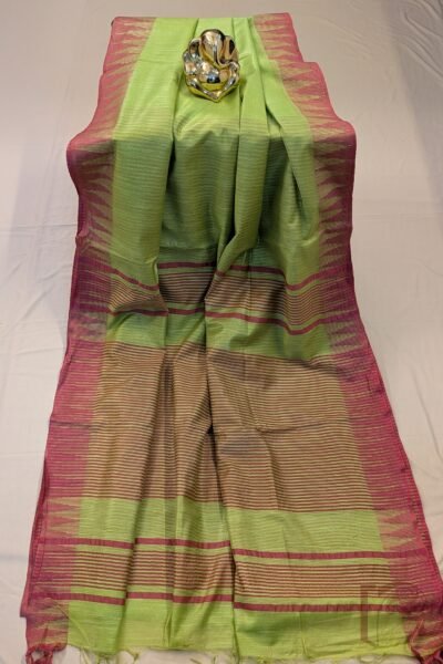 Viscose Vibrance: Parrot Green and Tomato Pink Temple Border Kota Viscose Saree