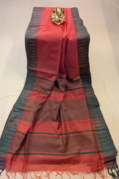 Viscose Vibrance: Rust Orange and Green Temple Border Kota Viscose Saree