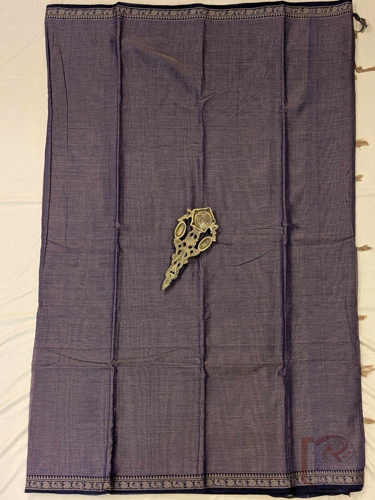 Ilkal Heritage - Purple Mercerized Cotton Ilkal Saree with Dark Purple Selvage and Beige Striped Pallu - Image 4