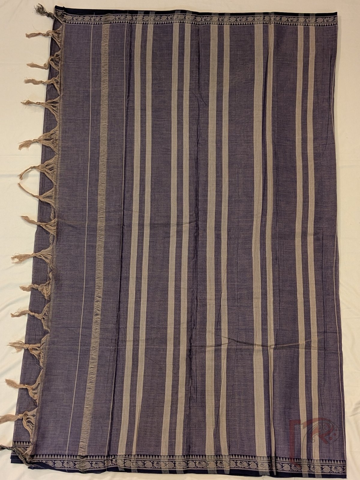 Ilkal Heritage - Purple Mercerized Cotton Ilkal Saree with Dark Purple Selvage and Beige Striped Pallu - Image 5