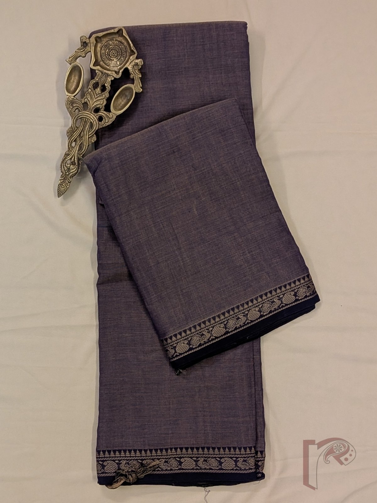 Ilkal Heritage - Purple Mercerized Cotton Ilkal Saree with Dark Purple Selvage and Beige Striped Pallu - Image 6