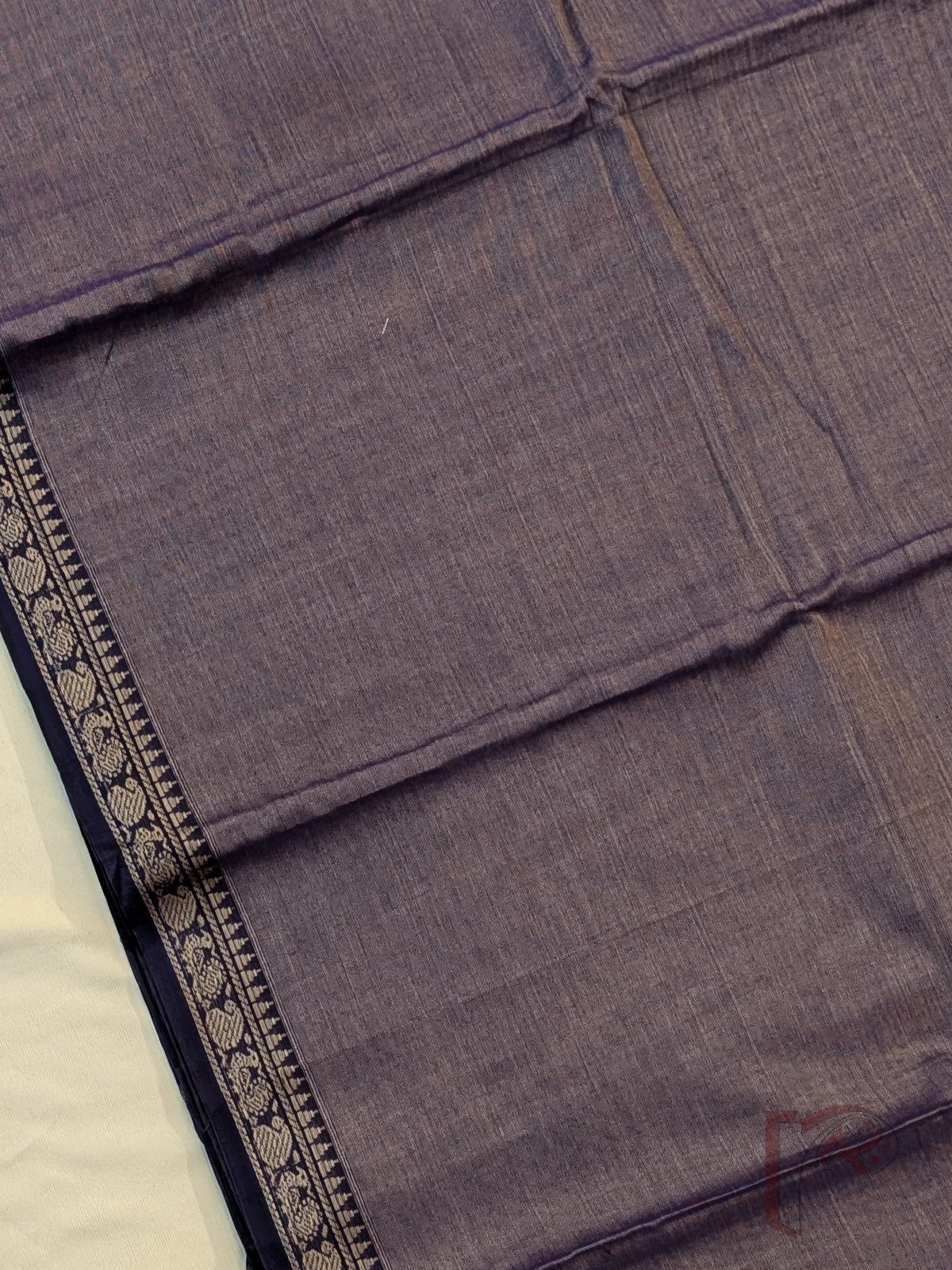 Ilkal Heritage - Purple Mercerized Cotton Ilkal Saree with Dark Purple Selvage and Beige Striped Pallu - Image 7