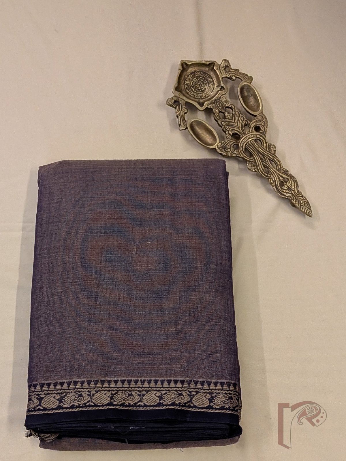 Ilkal Heritage - Purple Mercerized Cotton Ilkal Saree with Dark Purple Selvage and Beige Striped Pallu - Image 8