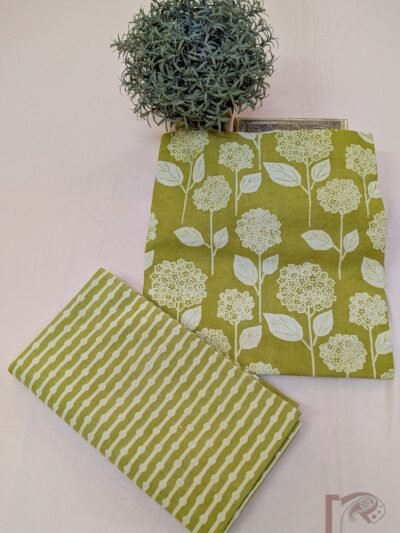 Suit stories – Lime Green Dandelion Floral Print Mulmul Cotton Suit Set with Polka Stripe Bottom