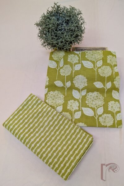 Suit stories – Lime Green Dandelion Floral Print Mulmul Cotton Suit Set with Polka Stripe Bottom