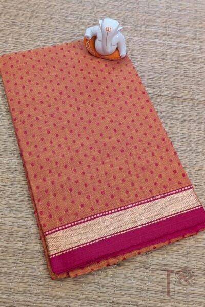 Orange Mangalgiri Cotton Blouse with Hot Pink Booties and Gold Thread Border