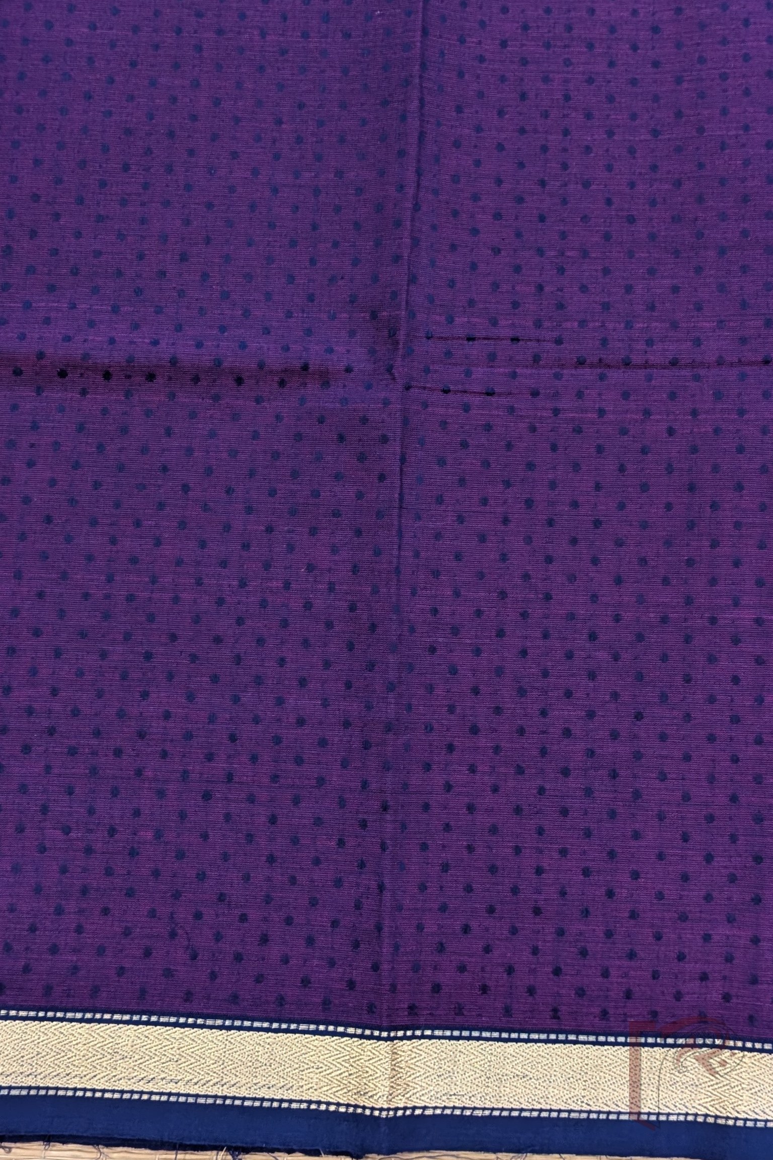Dark Purple Mangalgiri Cotton Blouse with Navy Booties and Gold Border - Image 3