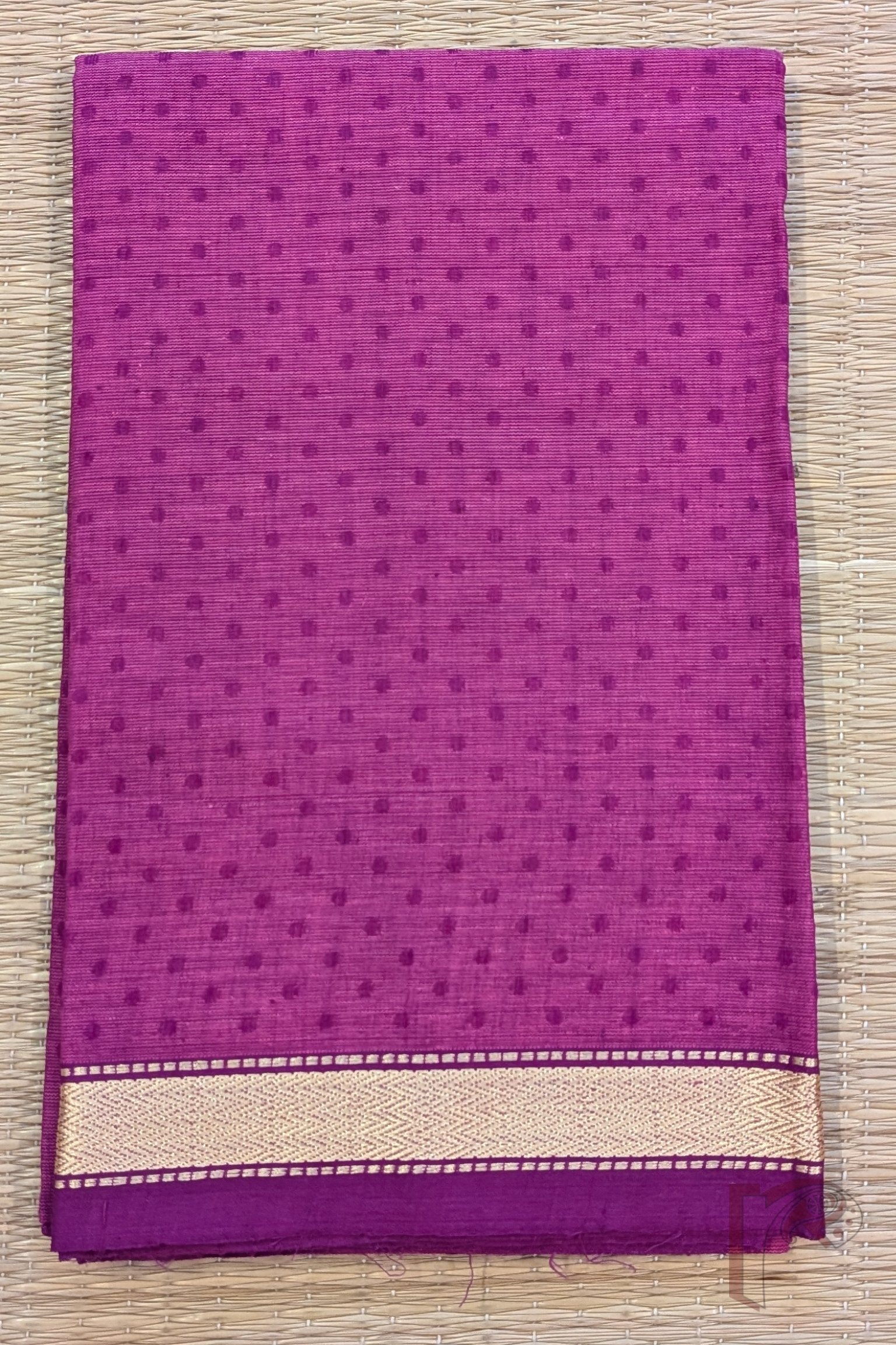 Hot Pink Mangalgiri Cotton Blouse with Purple Booties and Gold Border - Image 2