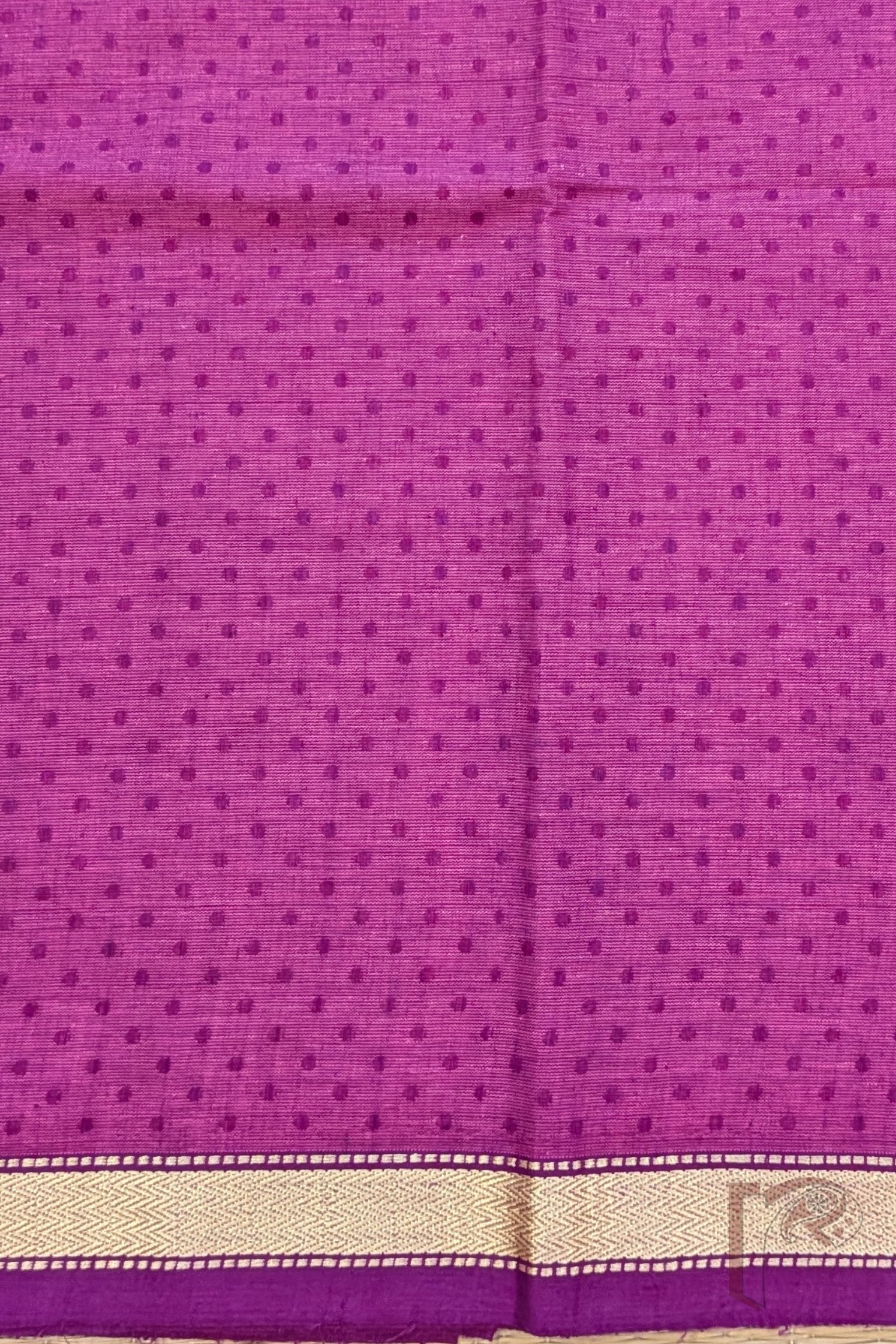 Hot Pink Mangalgiri Cotton Blouse with Purple Booties and Gold Border - Image 3