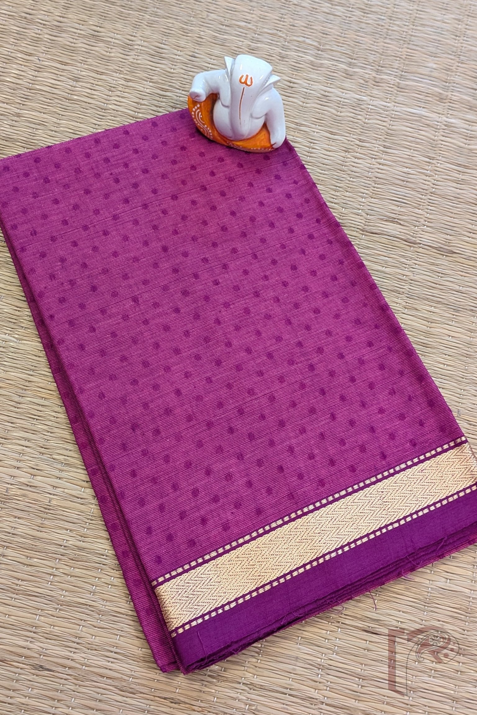 Hot Pink Mangalgiri Cotton Blouse with Purple Booties and Gold Border