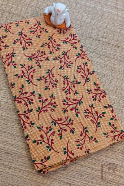 Light Orange South Cotton Blouse with Maroon and Green Screen Printed Stem Buds and Leaf Motifs