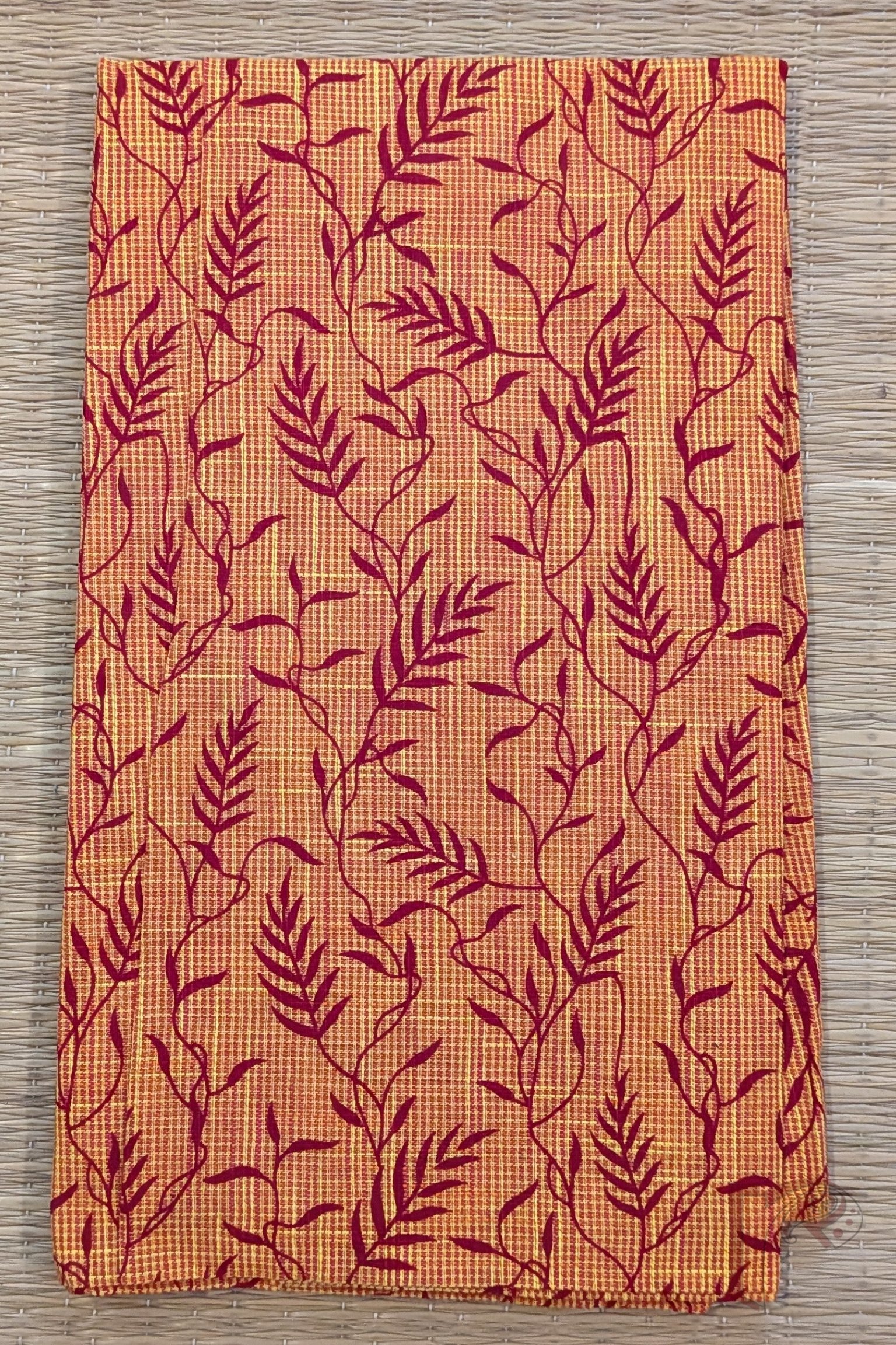 Orange South Cotton Blouse with Maroon Winding Stem and Leaf Print - Image 2