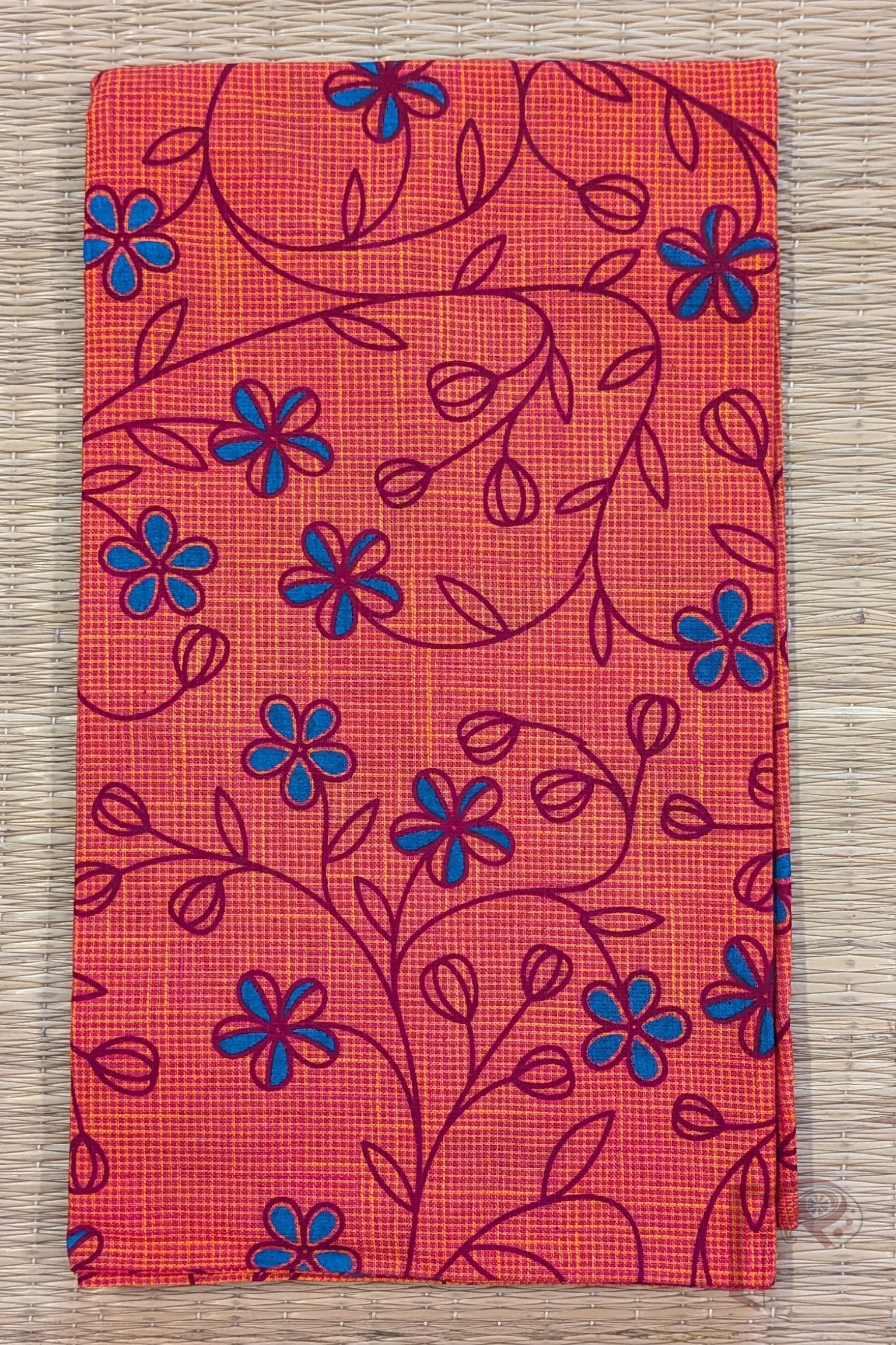 Burnt Orange South Cotton Handloom Blouse with Blue and Maroon Floral Stem Print - Image 2