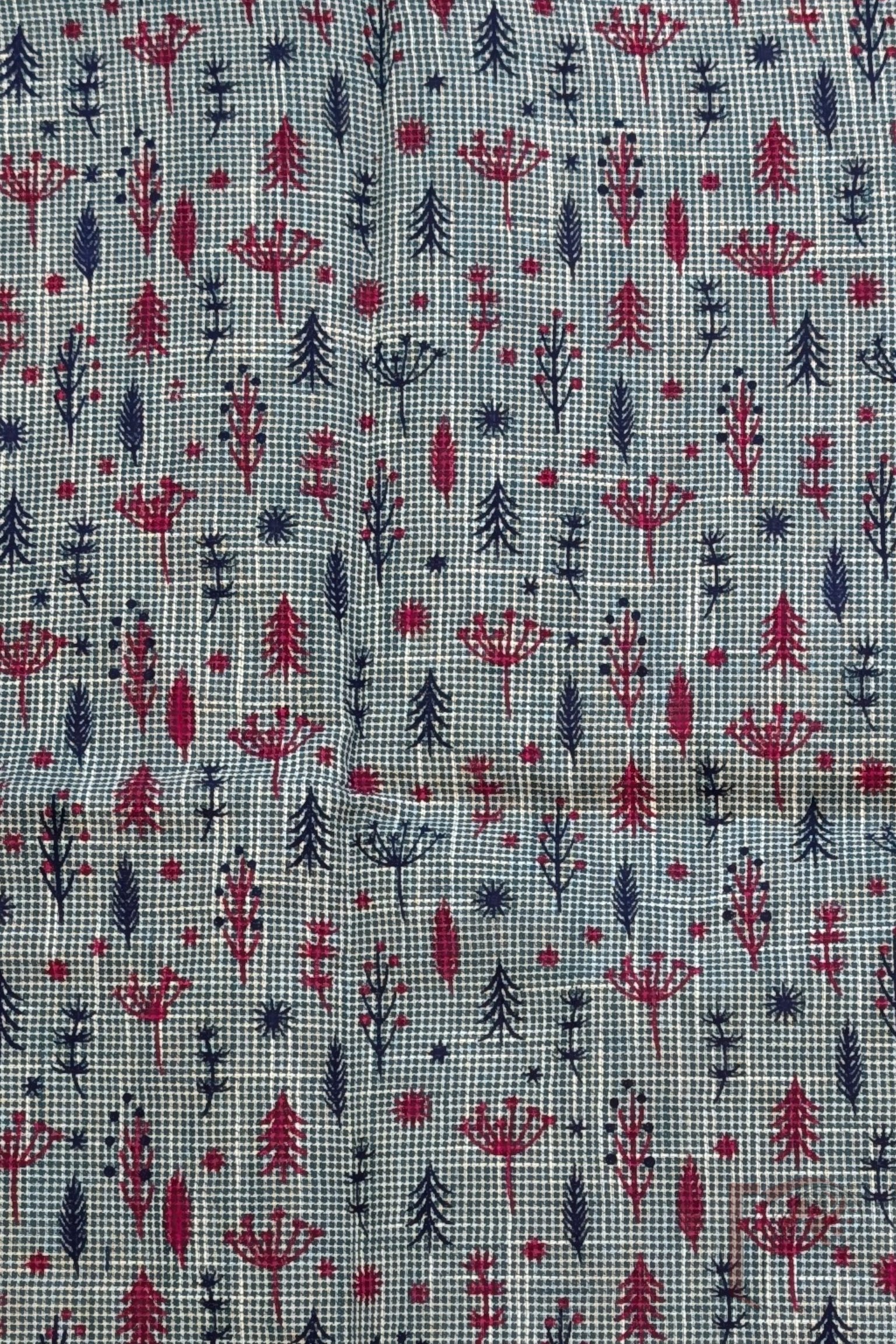 Blue and White Shaded South Handloom Cotton Blouse with Maroon and Navy Cotton Pod Motifs - Image 3