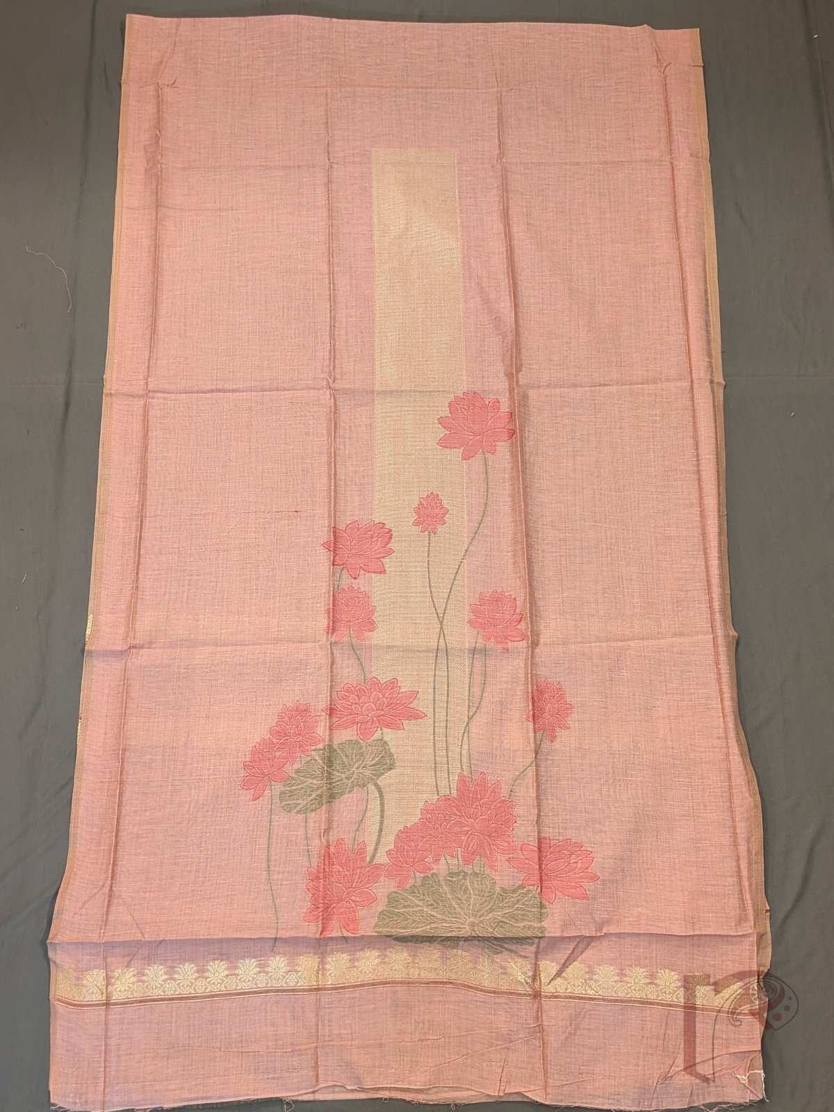 Suit Stories – Onion Pink Cotton Munga Jamdani Suit Set with Lotus Floral Weave and Maroon Tassels - Image 3