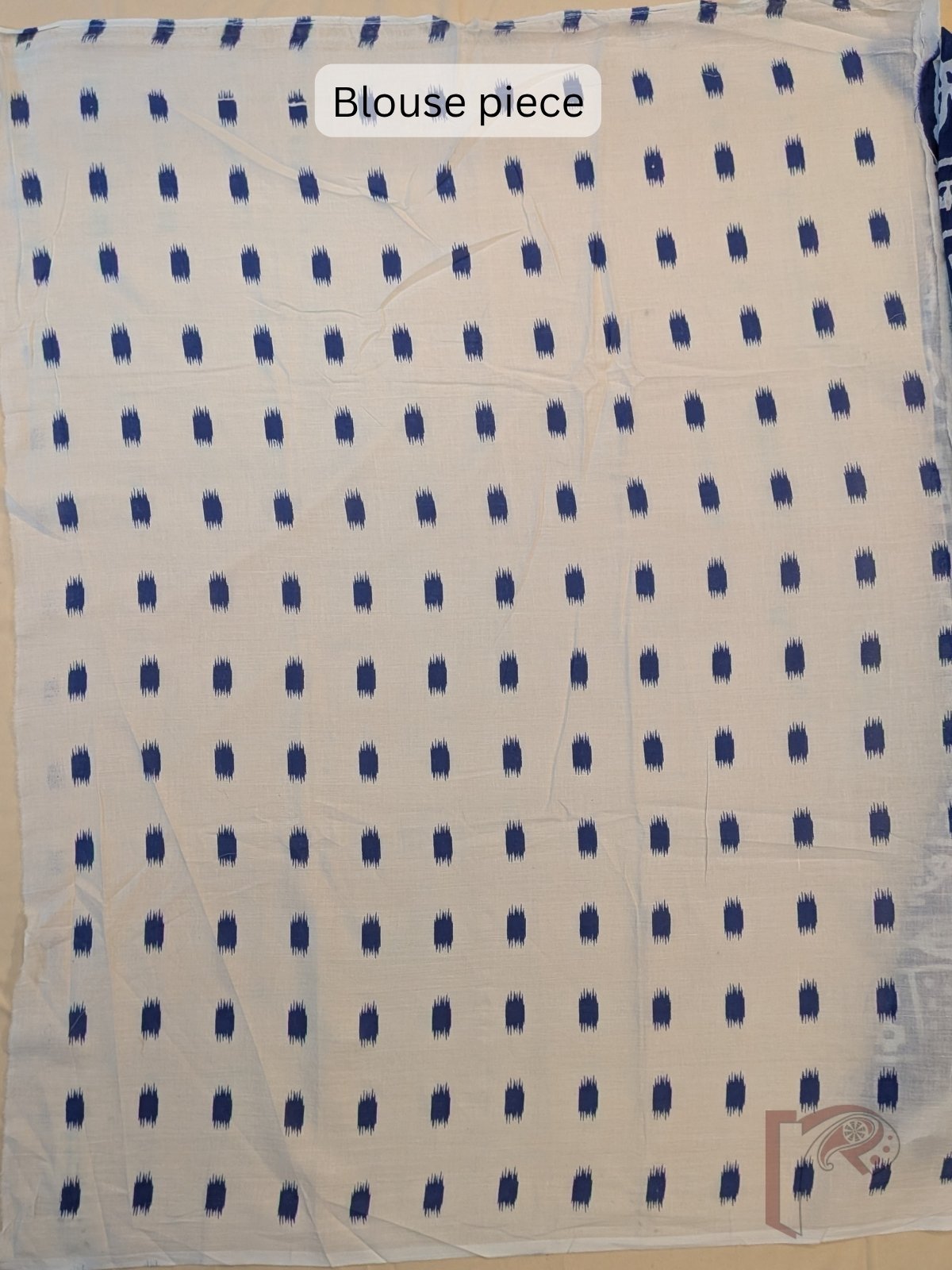 Mulmul Muse – White Mul Cotton Saree with Indigo Blue Stripes and Abstract Animal Print Border - Image 7