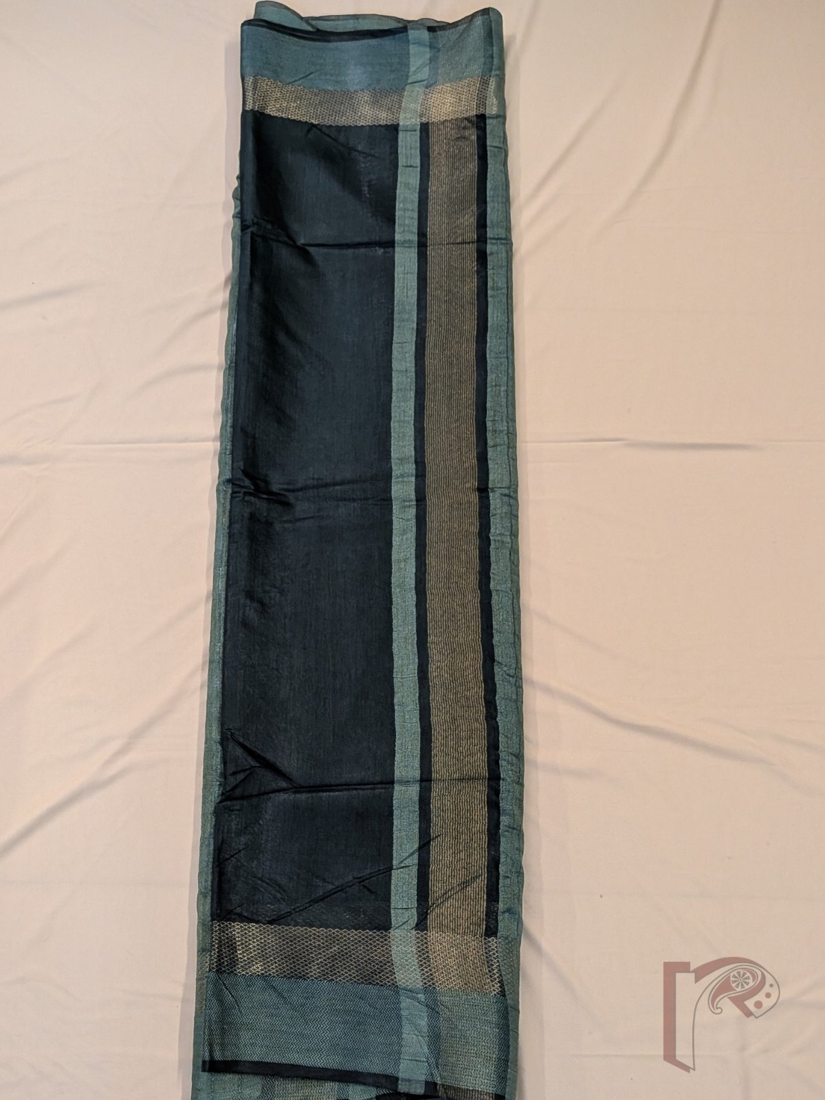 Banarasi Bloom: Bottle Green Katan Silk Saree with Light Green Herringbone Border and Gold Paithani Style - Image 7