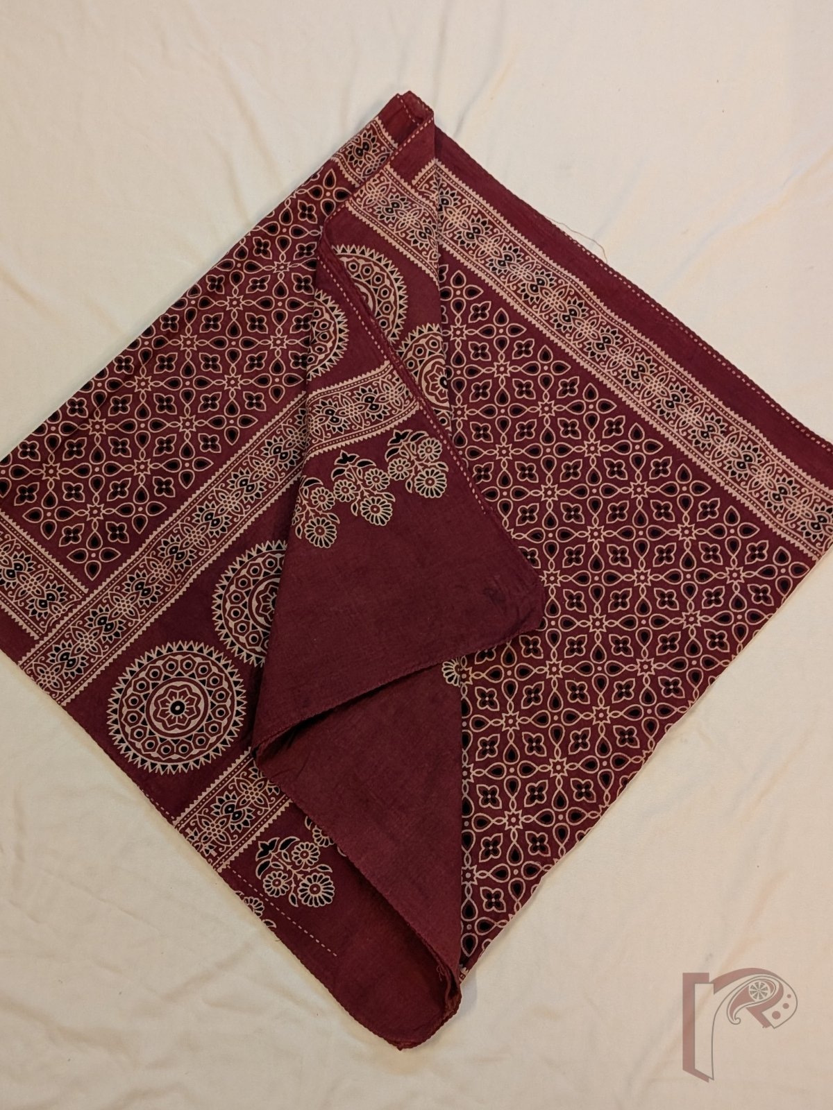 Dreamy Drapes - Rich Maroon Cotton Ajrakh Stole with Teardrop Floral Jal Motifs and Traditional Border - Image 6