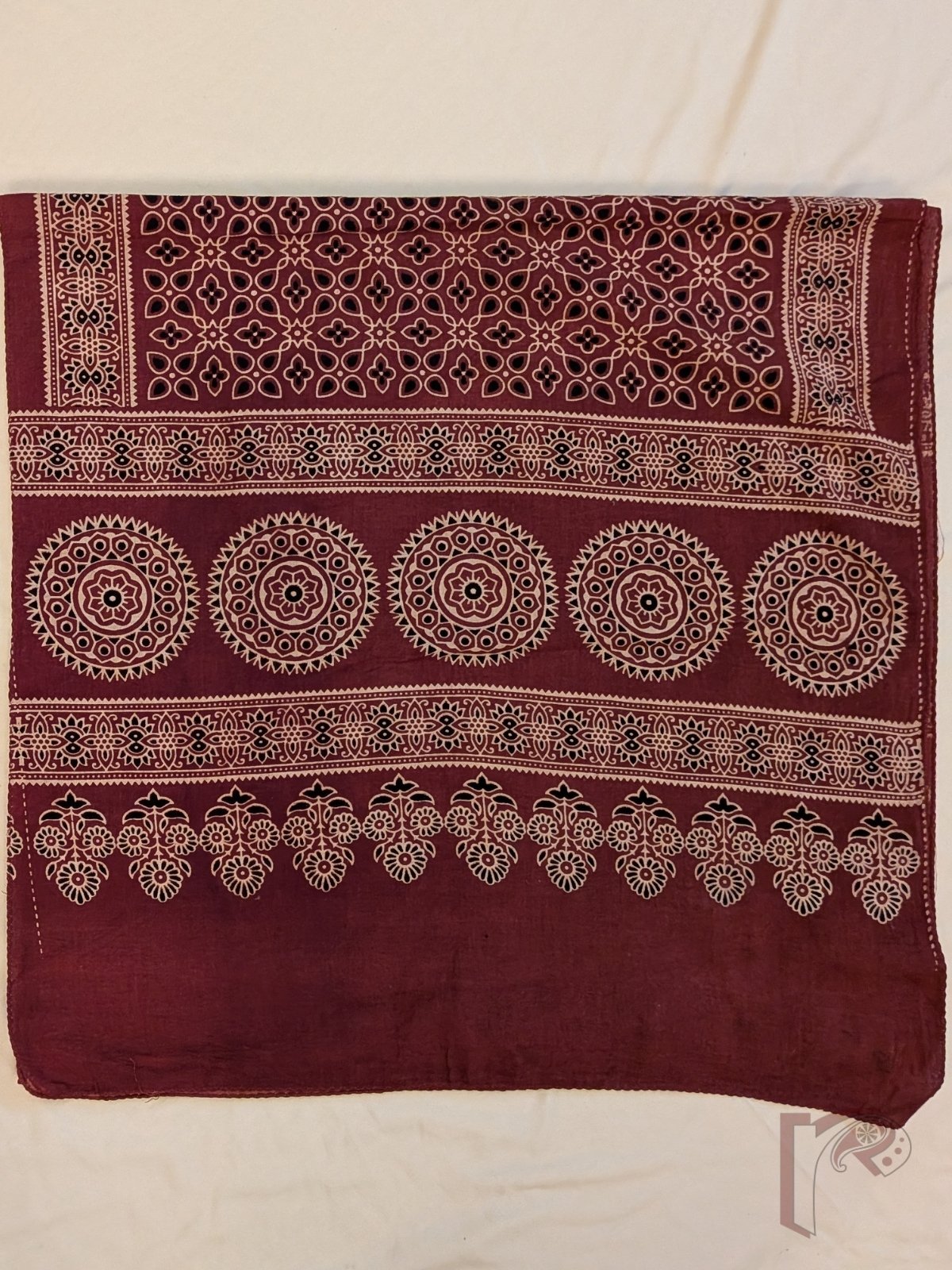 Dreamy Drapes - Rich Maroon Cotton Ajrakh Stole with Teardrop Floral Jal Motifs and Traditional Border - Image 7