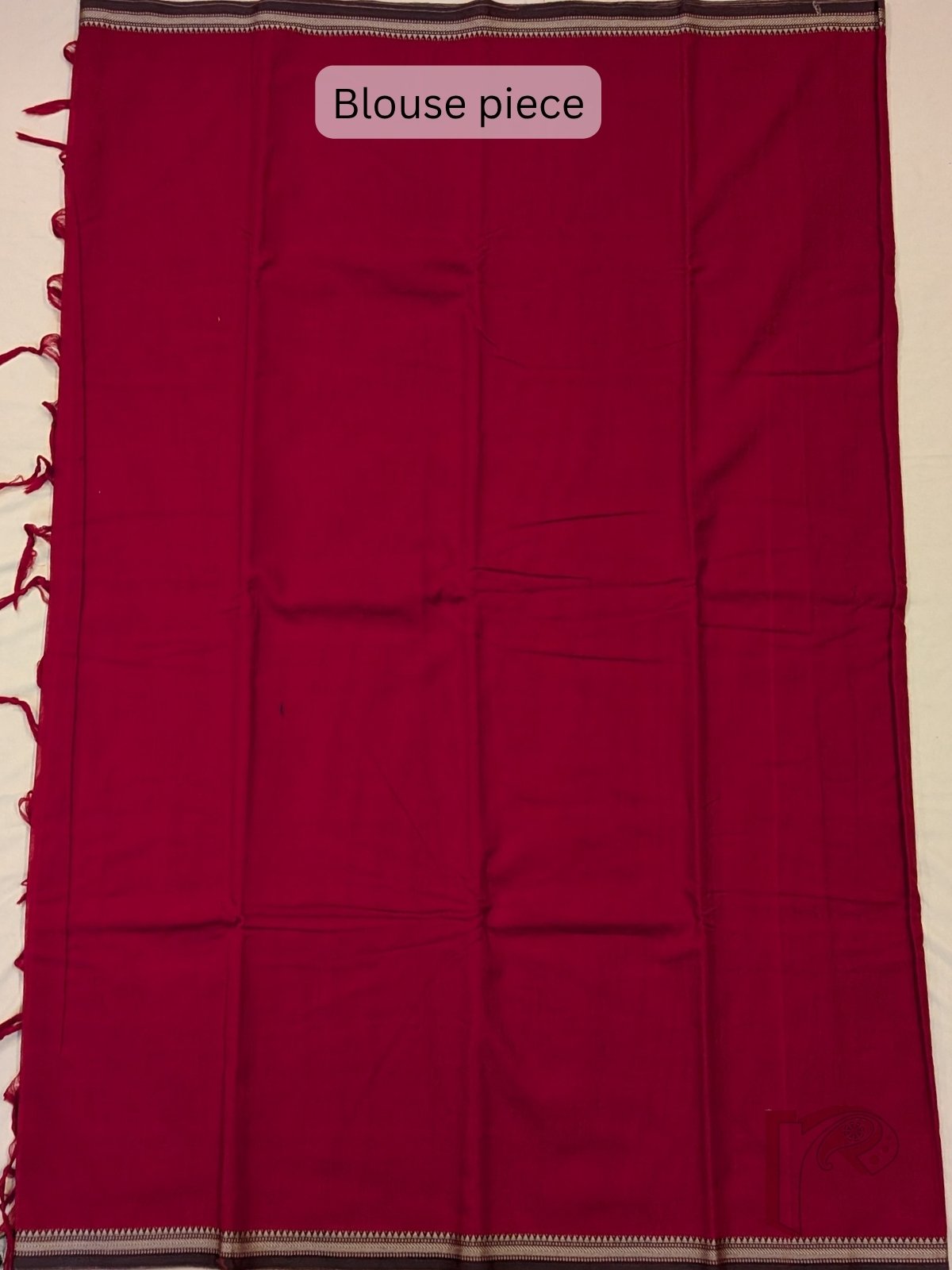 Ilkal Heritage - Pinkish Red Mercerized Cotton Ilkal Handloom Saree with Green Selvage and Orange Striped Pallu - Image 8