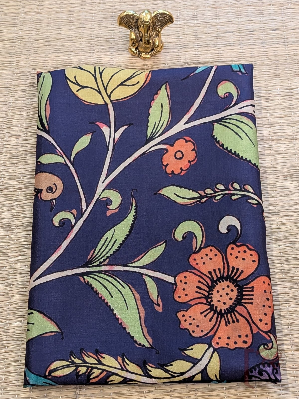 Purple Dupion Silk Kalamkari Blouse with Multicolour Floral and Leaf Motifs in Blue, Pink, Lime Green, Yellow and Orange