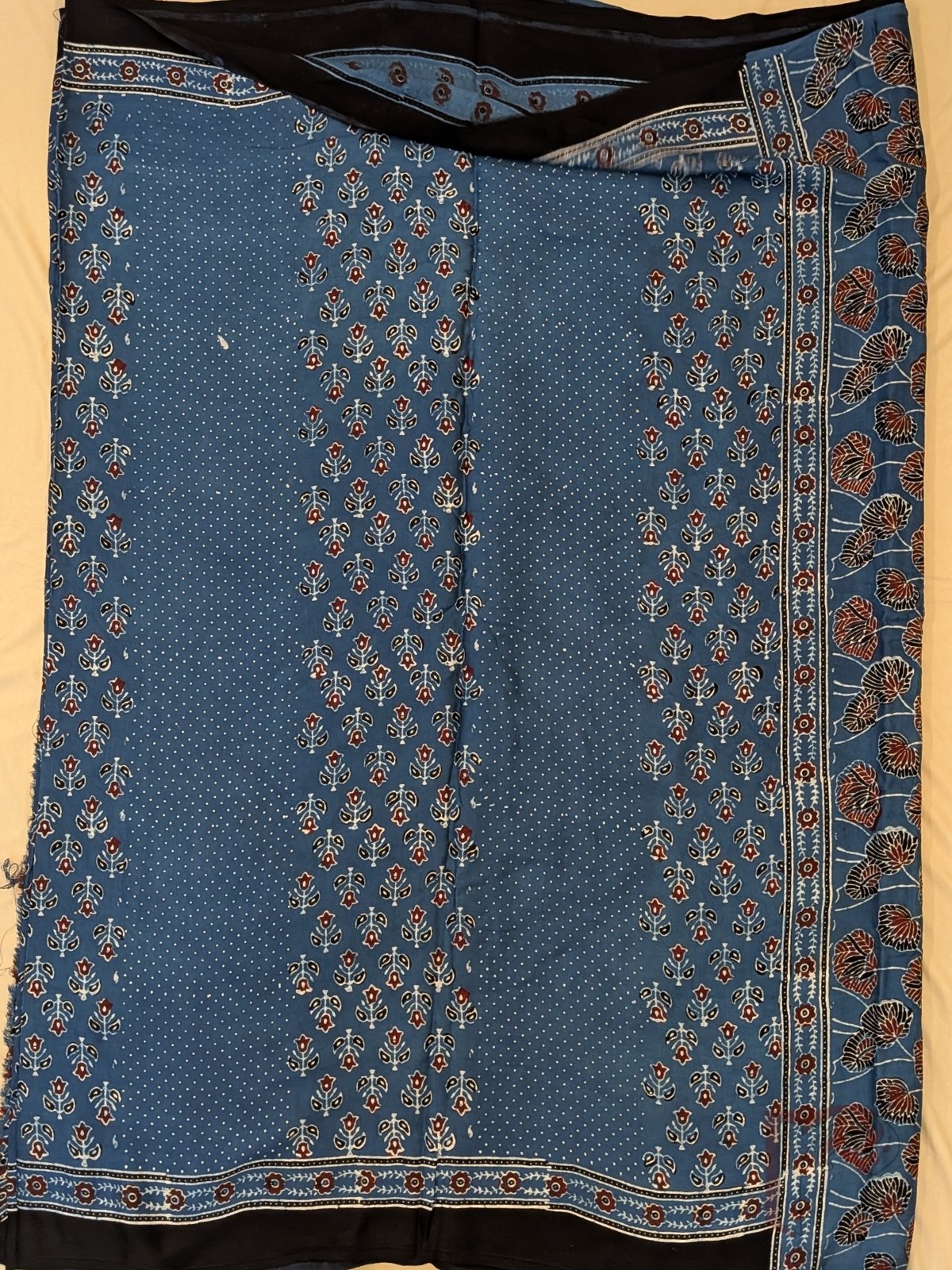 Ajrakh Aura - Indigo Blue Modal Silk Ajrakh Saree with Floral Panels, Polka Dot Motifs and Medallion Pallu - Image 2